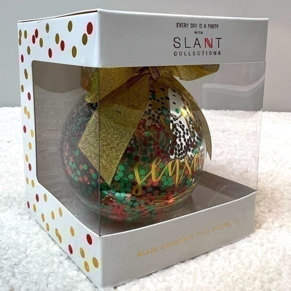 Slant Confetti "Tis the Season" Glass Ornament